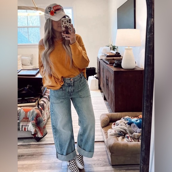 NWT Free People Palmer Wide Leg Cuffed Jeans Denim Sz 28 - Picture 8 of 14